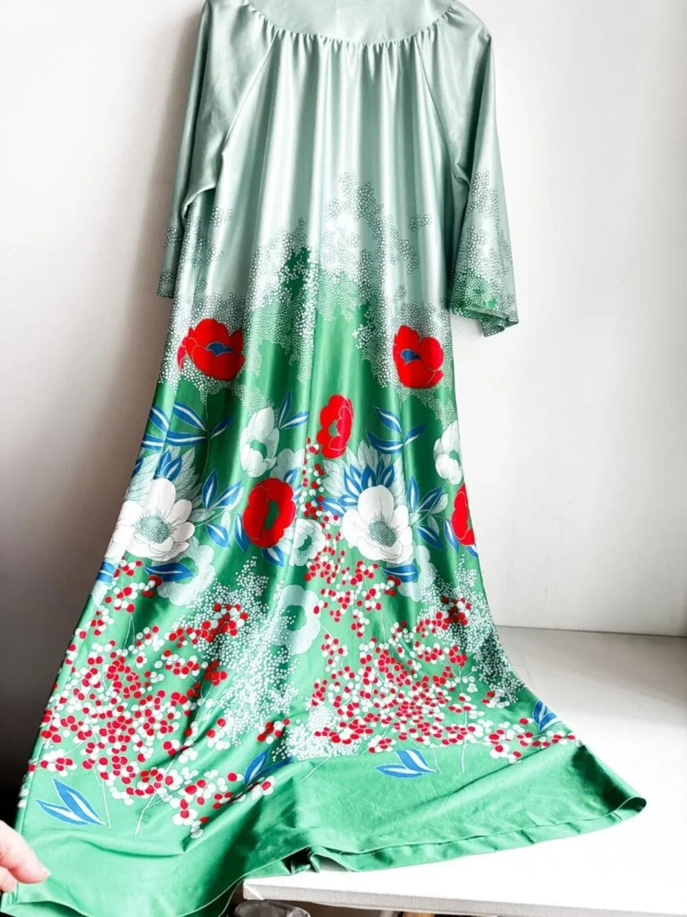 Vintage Princess Green Red Floral Colourful 70s Housedress XL - Picture 2 of 5